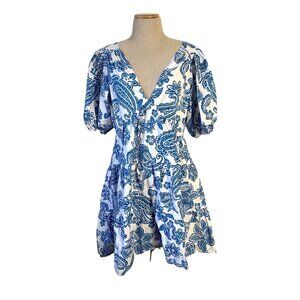 Xirena Women's Sz Medium Nissa Mini Dress in Santorini Paisley Puff Sleeve